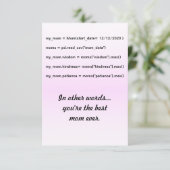 Coder's woorden - Je bent de beste moeder Bedankkaart (Staand voorkant)