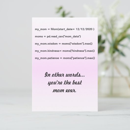 Coder's woorden - Je bent de beste moeder Bedankkaart (Staand voorkant)