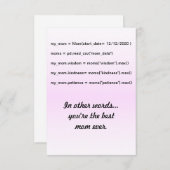 Coder's woorden - Je bent de beste moeder Bedankkaart (Voorkant / Achterkant)