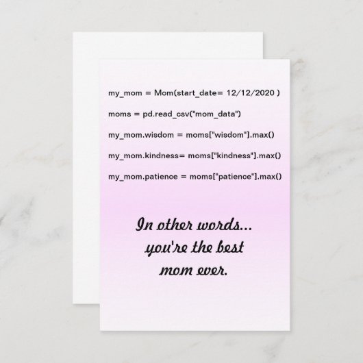 Coder's woorden - Je bent de beste moeder Bedankkaart (Voorkant / Achterkant)