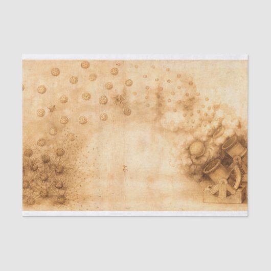 Codex Atlanticus, kanonnen schieten explosieve bom Tissuepapier (Voorkant)