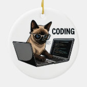 Coding Siamese Cat Cartoon Keramisch Ornament (Achterkant)