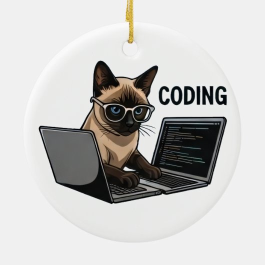 Coding Siamese Cat Cartoon Keramisch Ornament (Achterkant)