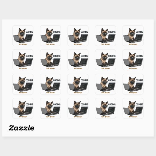 Coding Siamese Cat Cartoon Vierkante Sticker (Vel)