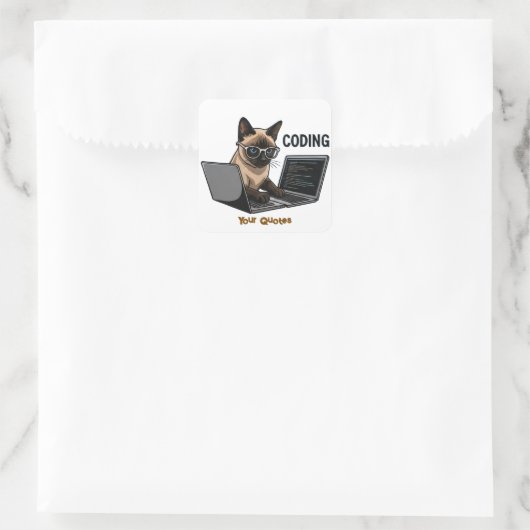 Coding Siamese Cat Cartoon Vierkante Sticker (Tas)