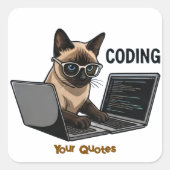Coding Siamese Cat Cartoon Vierkante Sticker (Voorkant)
