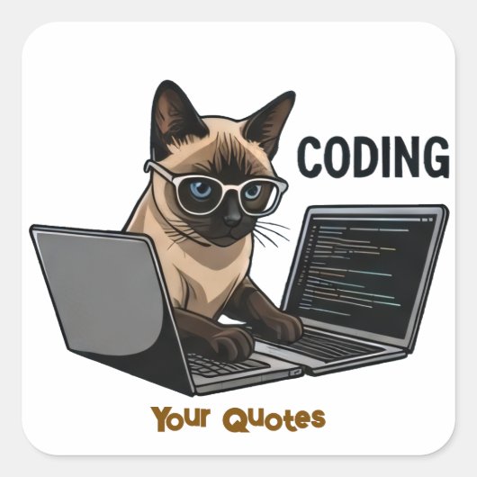 Coding Siamese Cat Cartoon Vierkante Sticker (Voorkant)