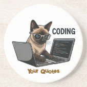 Coding Siamese Cat Cartoon Zandsteen Onderzetter (Voorkant)