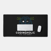 Codingholic Tech Brain Donkere programmeur en code Bureaumat (Keyboard & Muis)