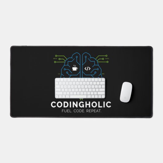 Codingholic Tech Brain Donkere programmeur en code Bureaumat (Keyboard & Muis)