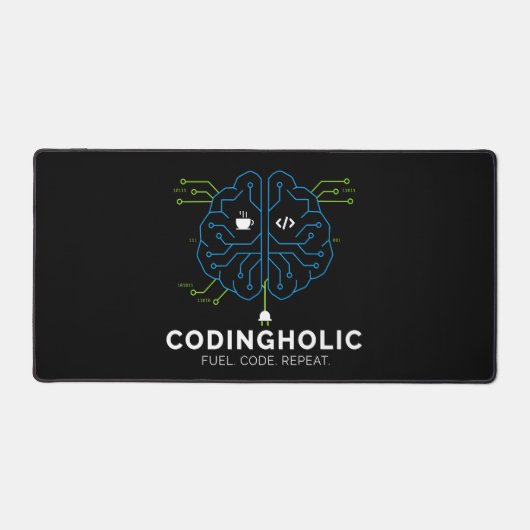 Codingholic Tech Brain Donkere programmeur en code Bureaumat (Voorkant)
