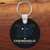 Codingholic Tech Brain Donkere programmeur Sleutelhanger (Voorkant)