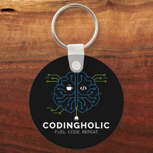Codingholic Tech Brain Donkere programmeur Sleutelhanger (Voorkant)