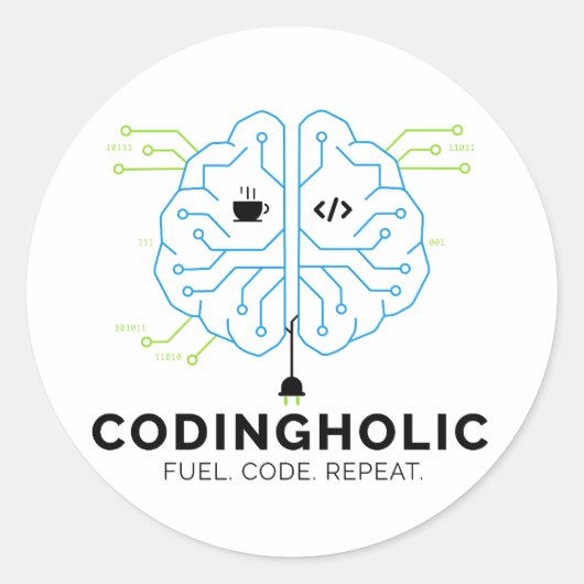 Codingholic Tech Brain Programmer Ronde Sticker (Voorkant)
