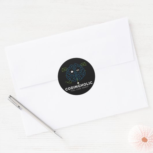 Codingholic Tech Brain Programmeur Donker Ronde Sticker (Envelop)