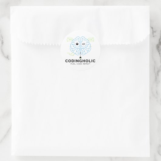 Codingholic Tech Brain Programmeur Ronde Sticker (Tas)
