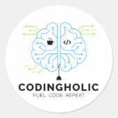 Codingholic Tech Brain Programmeur Ronde Sticker (Voorkant)