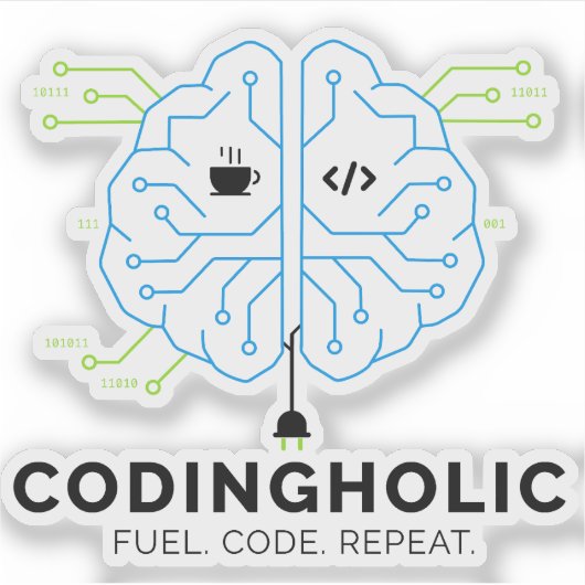 Codingholic Tech Brain Programmeur Sticker (Voorkant)