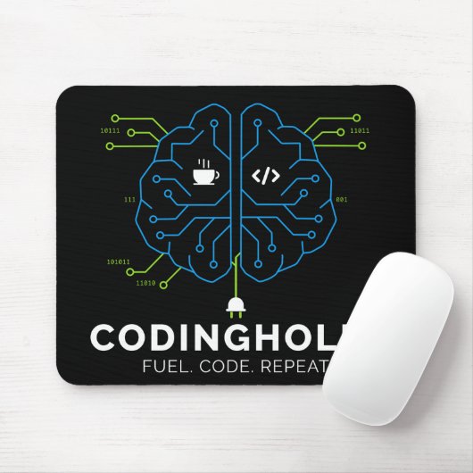 Codingholic Tech Brain Voor Ontwikkelaars Donker Muismat (Met muis)