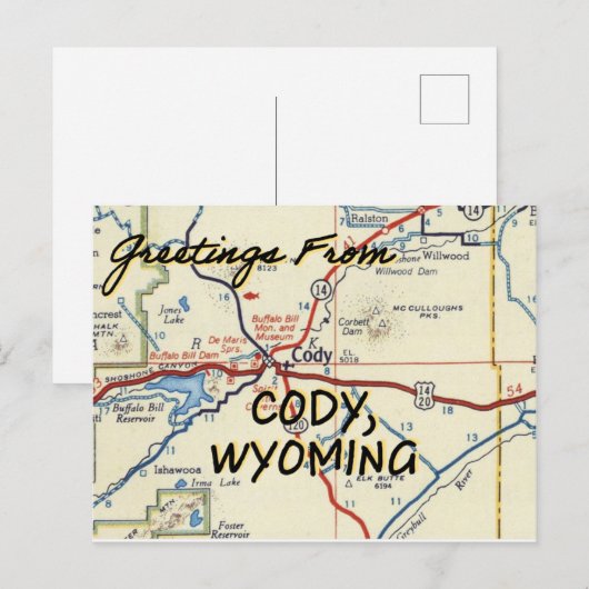 Cody Wyoming  Map Briefkaart (Voorkant / Achterkant)
