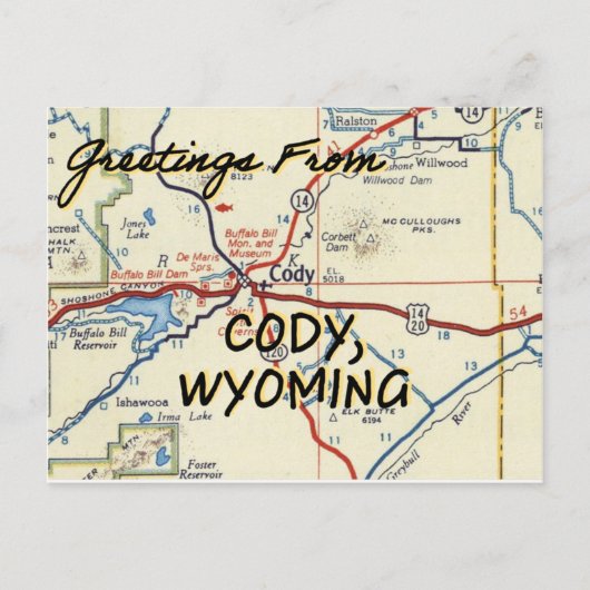 Cody Wyoming  Map Briefkaart (Voorkant)