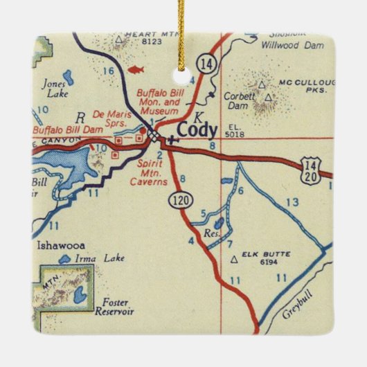 Cody Wyoming Map Keramisch Ornament (Achterkant)