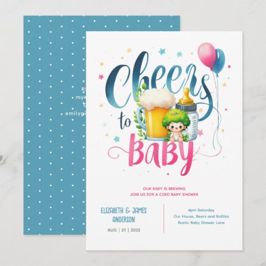 COED Baby Brouwen Beers Flessen Koppels Douche Kaart (Voorkant / Achterkant)