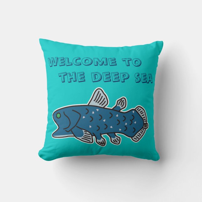 Coelacanth Pillow "WELKOM TO THE DEEP ZEE" Kussen (Voorkant)