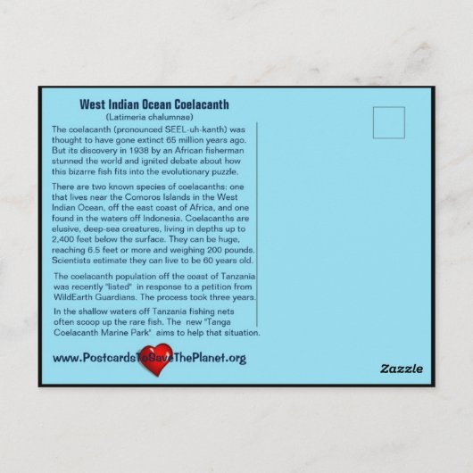 Coelaconth, de "het Leven Fossiele Vissen" is Briefkaart (Achterkant)