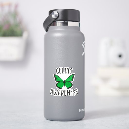 Coeliakie Bewustzijn Vlinder, Groene Lint Sticker (HydroFlask)