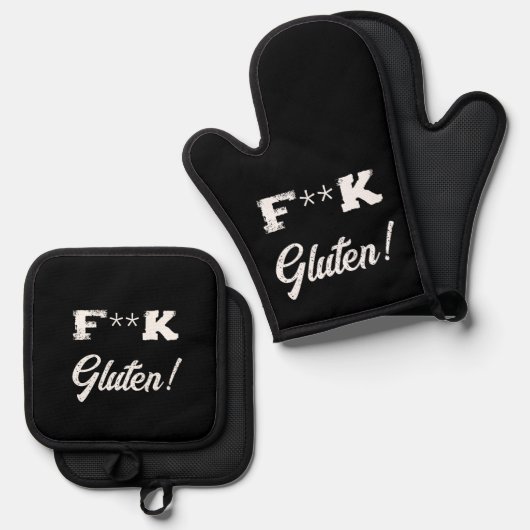 Coeliakie grap, haat gluten grappig ovenwant & pannenlap set (Voorkant / Achterkant)