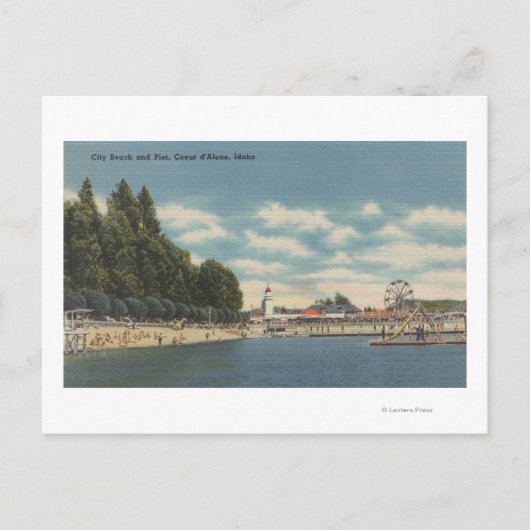 Coeur d'Alene, ID - Uitzicht van City Beach & Pier Briefkaart (Voorkant)