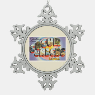 Coeur d'Alene Idaho ID Old Vintage Travel Souvenir Tin Sneeuwvlok Ornament