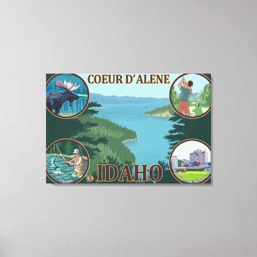 Coeur D'Alene, IdahoScene Travel Poster Canvas Afdruk (Voorkant)