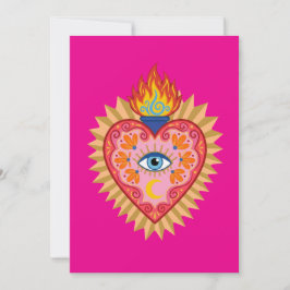 Cœur Sacré Mexicain avec Œil Protecteur et Flamme  Kaart