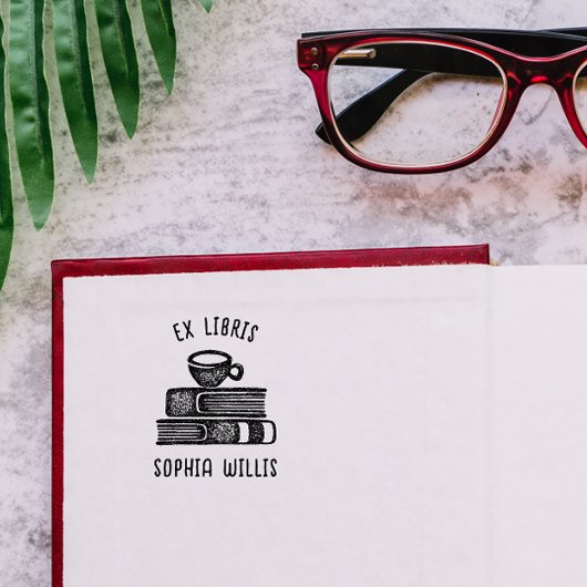Coffe Custom Book Ex Libris Library Zelfinktende Stempel