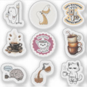 Coffe Humor Cartoon Sticker Vel (Voorkant)