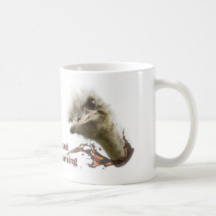 Coffe mug with ostrich plashing coffee koffiemok