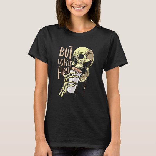 Coffe Schedel Coffeeverslaving T-shirt (Voorkant)