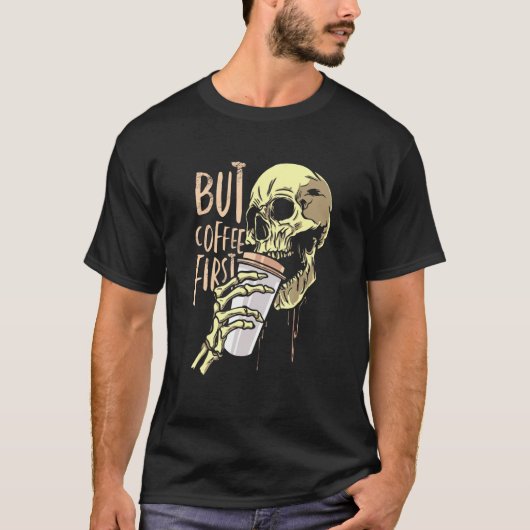 Coffe Schedel Coffeeverslaving T-shirt (Voorkant)