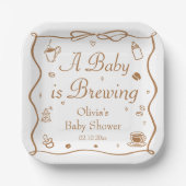 Coffee A Baby is Brewing Baby Shower Papieren Bordje (Voorkant)