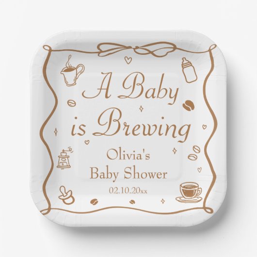 Coffee A Baby is Brewing Baby Shower Papieren Bordje (Voorkant)