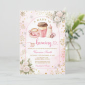 Coffee A Baby is Brewing Pink Bow Baby Shower Gold Kaart (Staand voorkant)