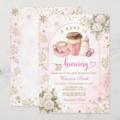 Coffee A Baby is Brewing Pink Bow Baby Shower Gold Kaart (Voorkant / Achterkant)