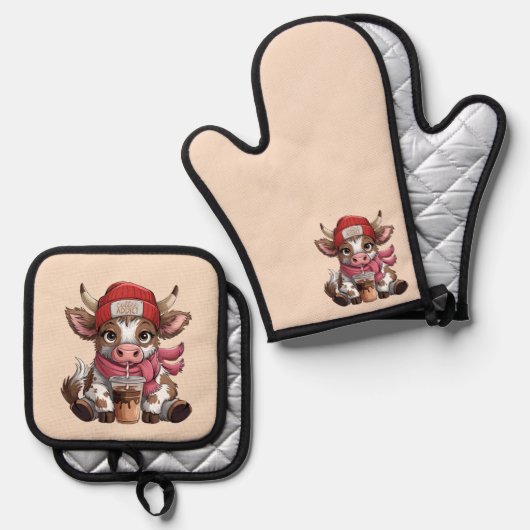 Coffee Addict Cow Ovenwant & Pannenlap Set (Voorkant / Achterkant)