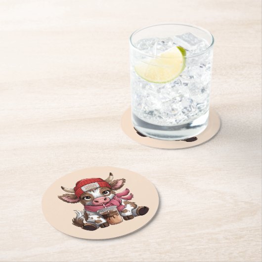 Coffee Addict Cow Ronde Kartonnen Onderzetter (Insitu)