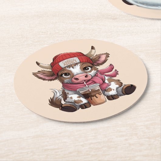 Coffee Addict Cow Ronde Kartonnen Onderzetter (Gebogen)