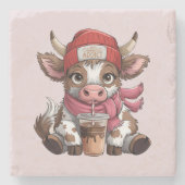 Coffee Addict Cow Stenen Onderzetter (Voorkant)