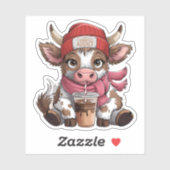 Coffee Addict Cow Sticker (Vel)