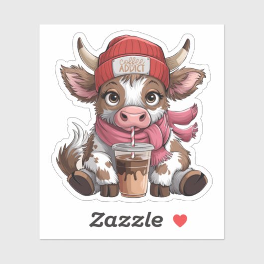 Coffee Addict Cow Sticker (Vel)